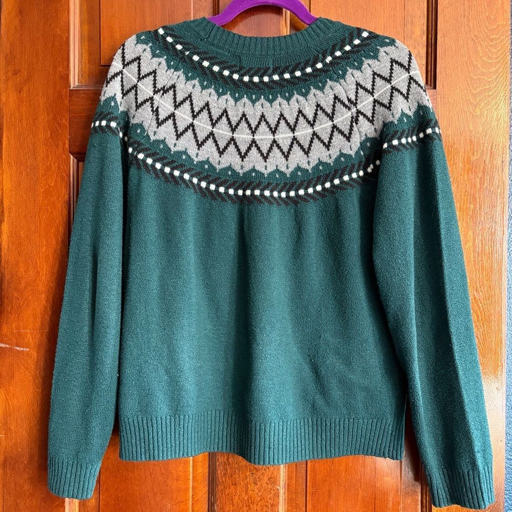 Weatherproof Forest Green Fair Isle Yoke Crewneck Sweater - Picture 2 of 4